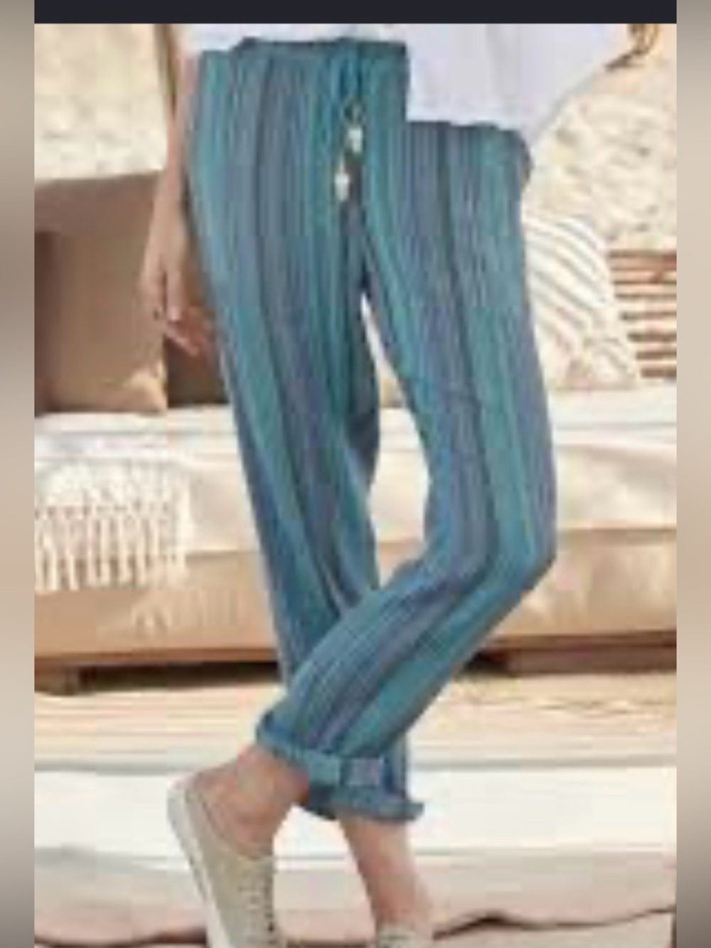 Sundance XXL Textured Multicolor wide Leg Pants Green & Blue NW Extra Beads XXL